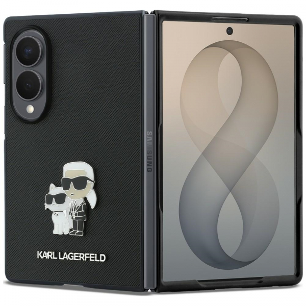Husa pentru Samsung Galaxy Z Fold8 F971, Karl Lagerfeld, Saffiano Karl & Choupette Metal Pin, Neagra
