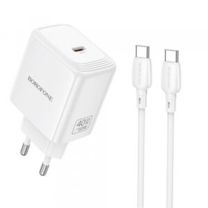 Incarcator Retea Cu Cablu USB-C Borofone BN33 Fuente, 40W, 1 x USB-C, Alb