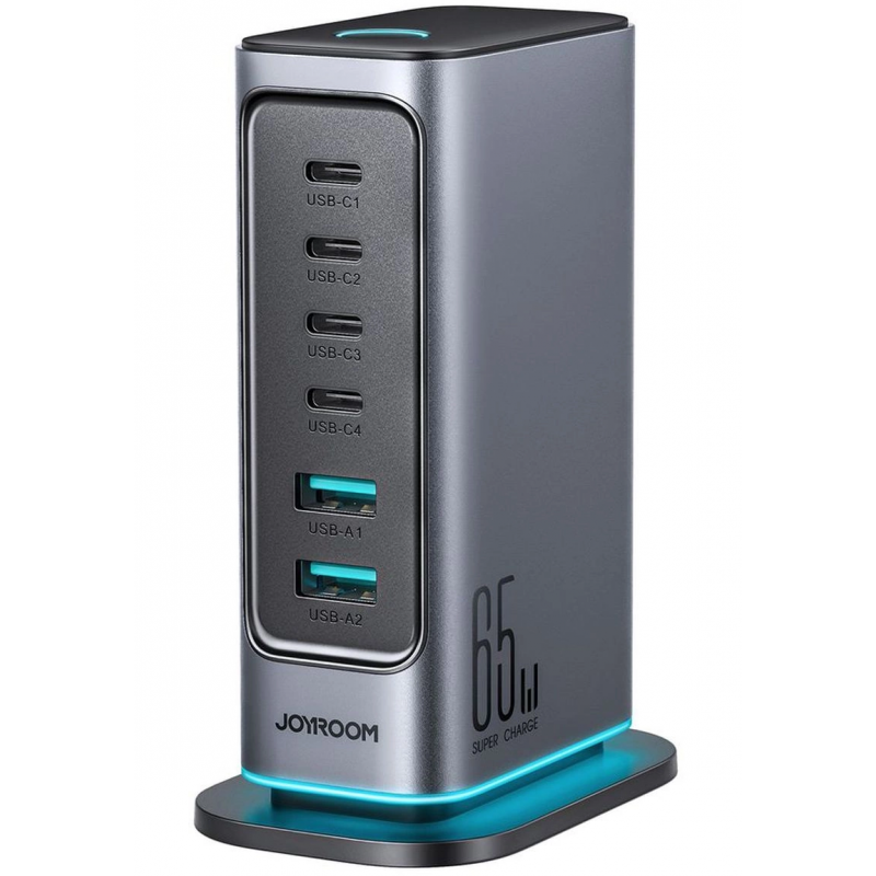 Incarcator Statie Joyroom JR-TCM02 UK, 65W, 3.25A, 2 x USB-A - 4 x USB-C, Gri