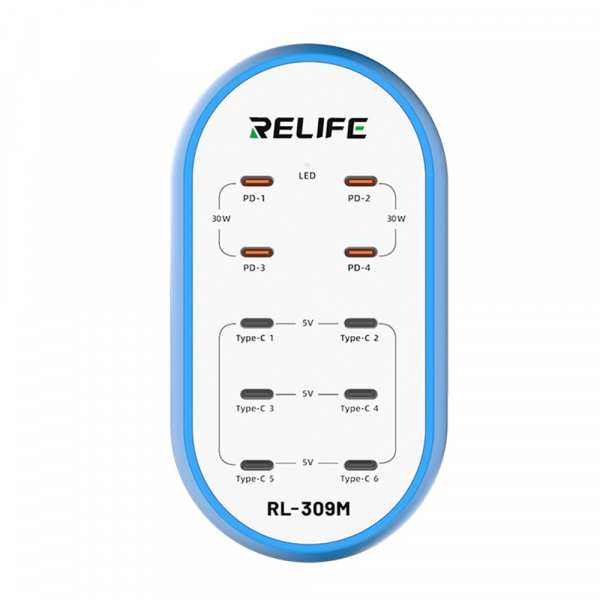 Incarcator Statie Relife RL-309M, 72W, 10 x USB-C, Albastru