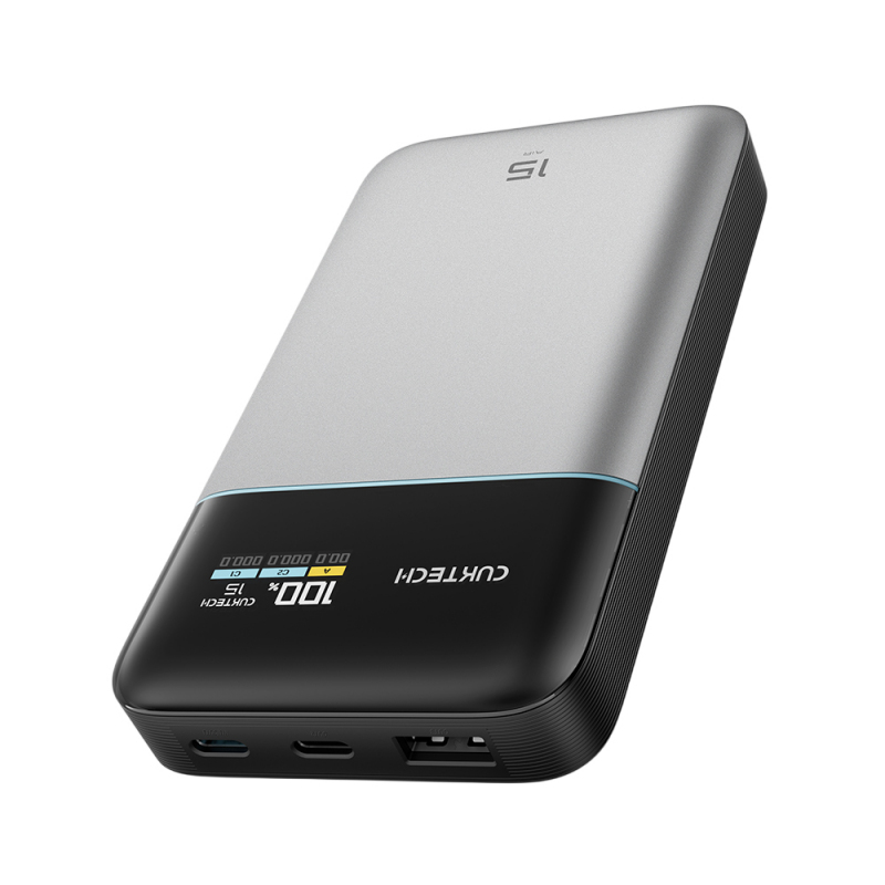 Baterie Externa Cuktech PB150S, 15000mAh, 100W, QC + PD, 1 x USB-A - 2 x USB-C, Gri CKFN150SGLGR