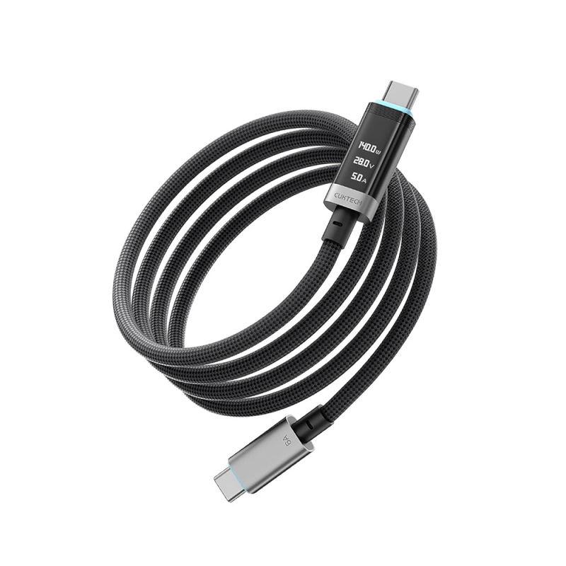 Cablu Date si Incarcare USB-C - USB-C Cuktech CTC620P Display, 240W, 2m, Negru CCTC620POSBK