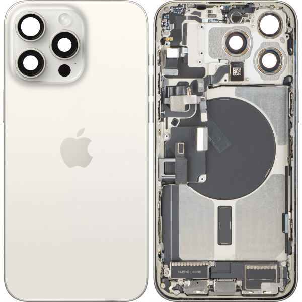 Capac Baterie Apple iPhone 15 Pro Max, Cu Carcasa Mijloc, Full Parts, Alb (White Titanium), Swap Premium