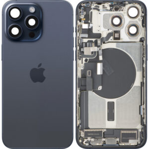 Capac Baterie Apple iPhone 15 Pro Max, Cu Carcasa Mijloc, Full Parts, Albastru (Blue Titanium), Swap Premium