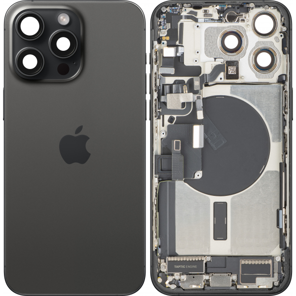 Capac Baterie Apple iPhone 15 Pro Max, Cu Carcasa Mijloc, Full Parts, Negru (Black Titanium), Swap Premium