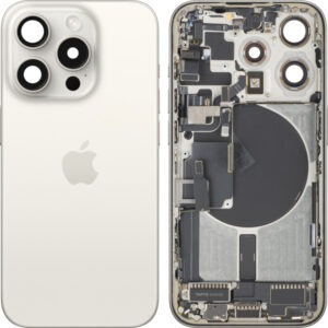Capac Baterie Apple iPhone 15 Pro, Cu Carcasa Mijloc, Full Parts, Alb (White Titanium), Swap Premium