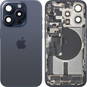 Capac Baterie Apple iPhone 15 Pro, Cu Carcasa Mijloc, Full Parts, Albastru (Blue Titanium), Swap Premium