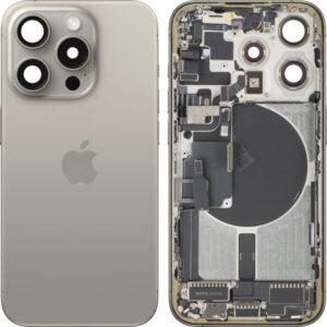 Capac Baterie Apple iPhone 15 Pro, Cu Carcasa Mijloc, Full Parts, Bej (Natural Titanium), Swap Premium