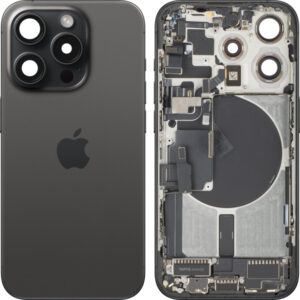 Capac Baterie Apple iPhone 15 Pro, Cu Carcasa Mijloc, Full Parts, Negru (Black Titanium), Swap Premium