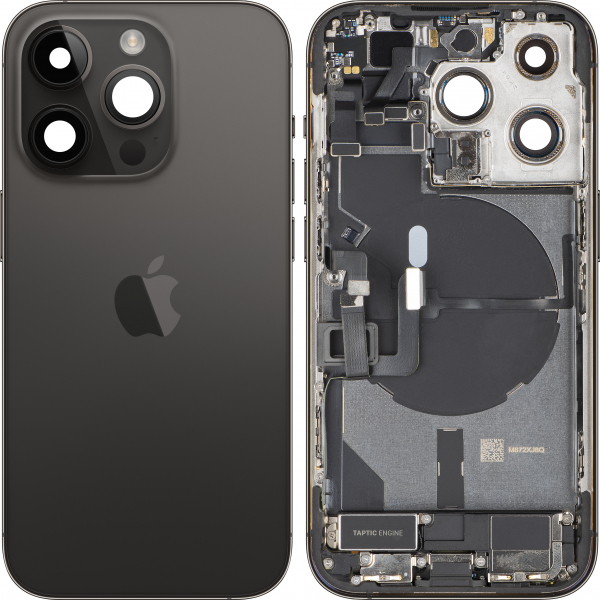 Capac Baterie Apple iPhone 14 Pro, Cu Carcasa Mijloc, Full Parts, Negru (Space Black), Swap Premium