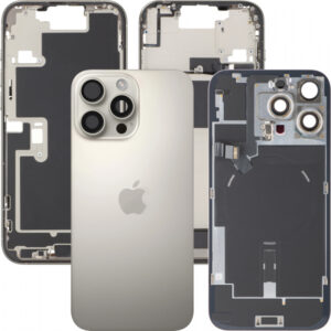 Capac Baterie Apple iPhone 16 Pro Max, Cu Carcasa Mijloc, Full Parts, Bej (Natural Titanium), Swap Premium