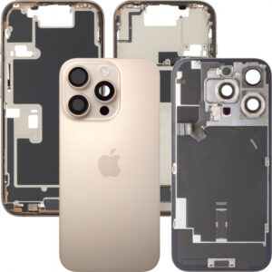 Capac Baterie Apple iPhone 16 Pro, Cu Carcasa Mijloc, Full Parts, Auriu (Desert Titanium), Swap Premium