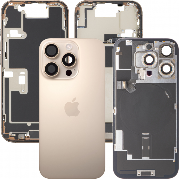 Capac Baterie Apple iPhone 16 Pro, Cu Carcasa Mijloc, Full Parts, Auriu (Desert Titanium), Swap Premium