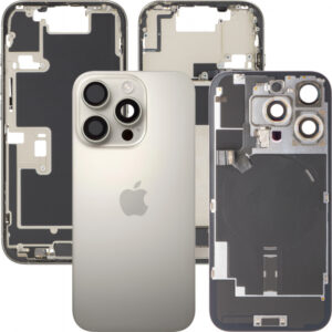 Capac Baterie Apple iPhone 16 Pro, Cu Carcasa Mijloc, Full Parts, Bej (Natural Titanium), Swap Premium
