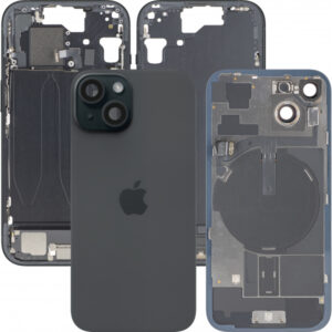 Capac Baterie Apple iPhone 15, Cu Carcasa Mijloc, Full Parts, Negru, Swap Premium