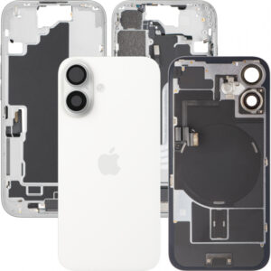 Capac Baterie Apple iPhone 16, Cu Carcasa Mijloc, Full Parts, Alb, Swap Premium
