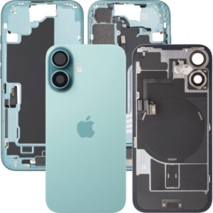 Capac Baterie Apple iPhone 16, Cu Carcasa Mijloc, Full Parts, Verde (Teal), Swap Premium