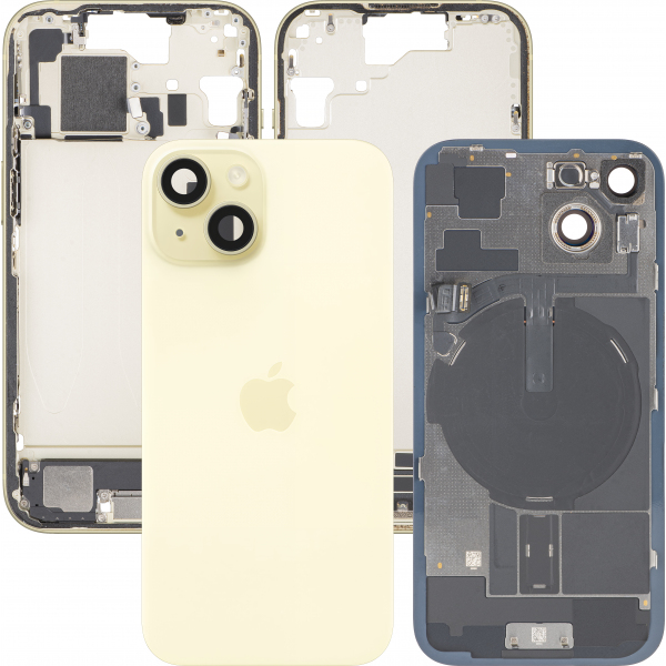 Capac Baterie Apple iPhone 15, Cu Carcasa Mijloc, Full Parts, Galben, Swap Premium