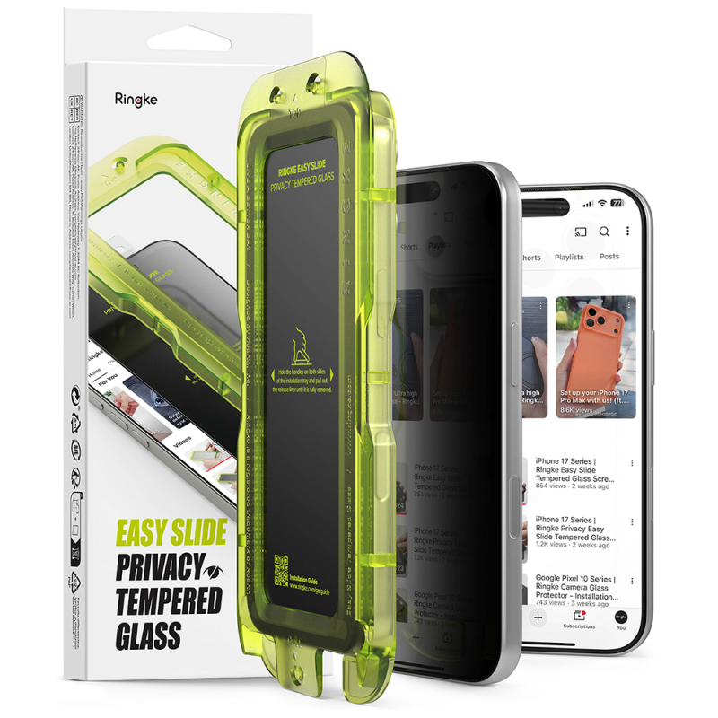 Folie de protectie Ecran Privacy Ringke Easy Slide pentru Apple iPhone 18 Pro Max, Sticla Securizata, Full Glue, Set 2 bucati