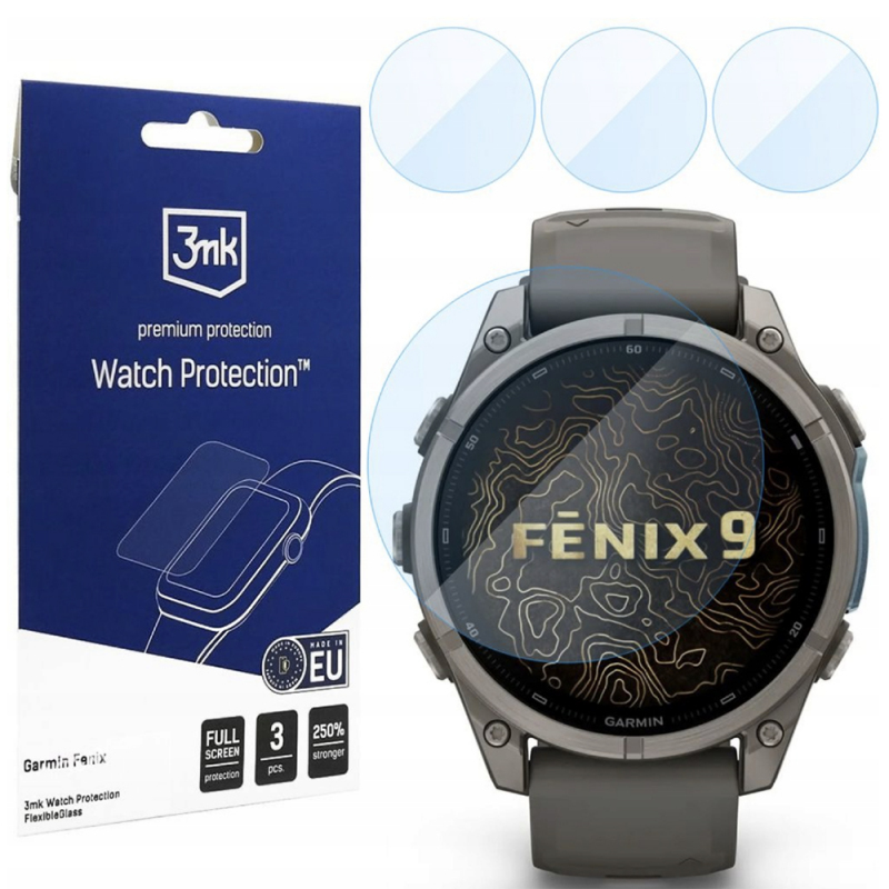 Folie Protectie 3MK FlexibleGlass pentru Garmin Fenix 9 47mm, Set 3 bucati, Sticla Flexibila