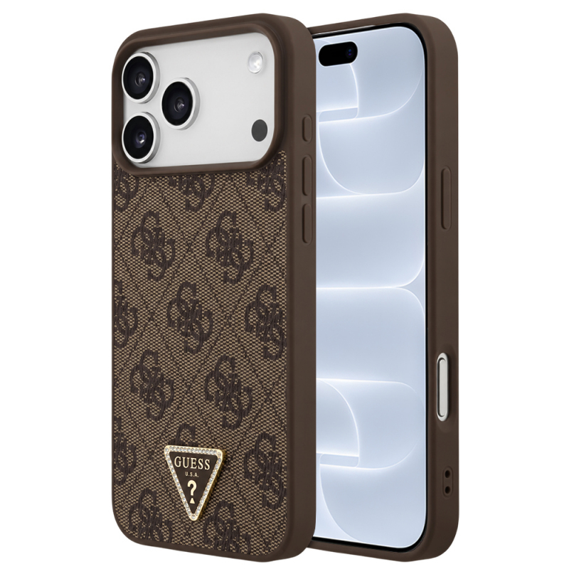 Husa MagSafe pentru Apple iPhone 18 Pro / 17 Pro, Guess, 4G Triangle Strass, Maro