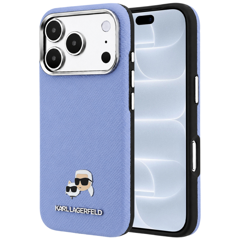 Husa MagSafe pentru Apple iPhone 18 Pro / 17 Pro, Karl Lagerfeld, Grained Karl & Choupette Head\'s Metal, Bleu