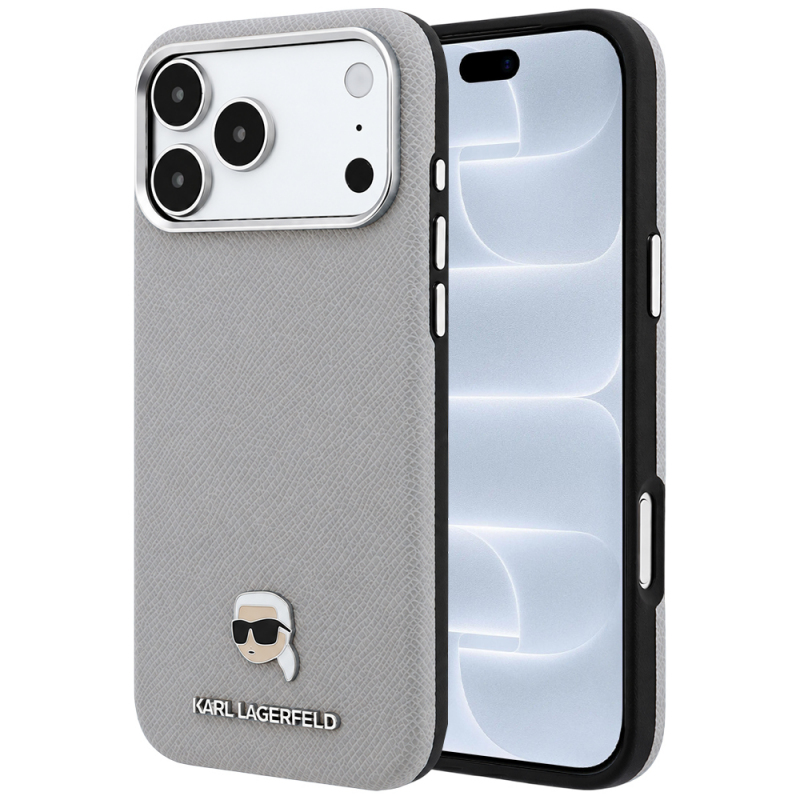 Husa MagSafe pentru Apple iPhone 18 Pro / 17 Pro, Karl Lagerfeld, Grained Karl Head\'s Metal, Gri