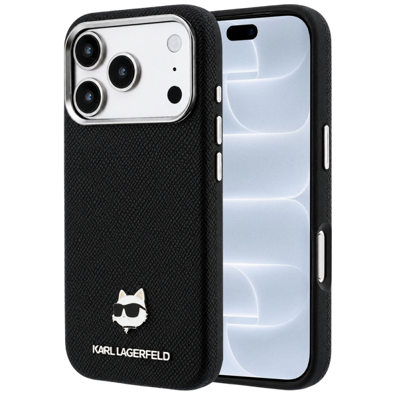 Husa MagSafe pentru Apple iPhone 18 Pro / 17 Pro, Karl Lagerfeld, Grained Karl Head\'s Metal, Neagra