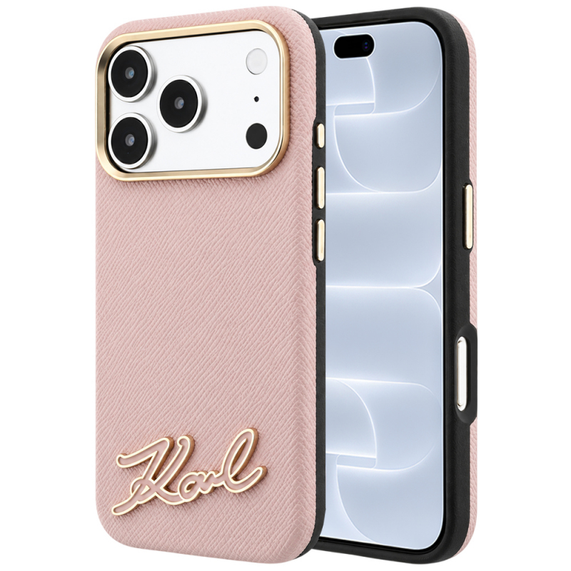 Husa MagSafe pentru Apple iPhone 18 Pro / 17 Pro, Karl Lagerfeld, Grained Resin Sign Logo, Roz