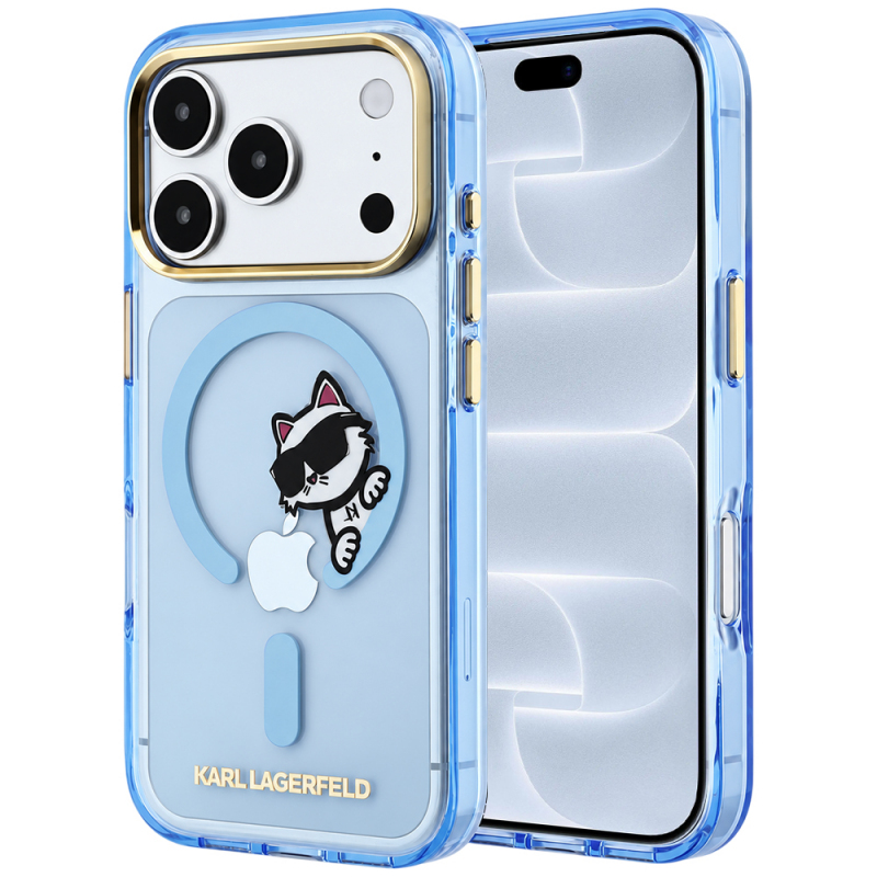 Husa MagSafe pentru Apple iPhone 18 Pro / 17 Pro, Karl Lagerfeld, IML Peekaboo Print and Metal Frame, Bleu