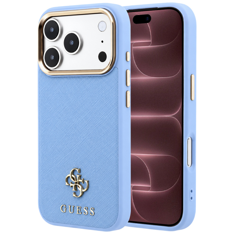Husa MagSafe pentru Apple iPhone 18 Pro Max / 17 Pro Max, Guess, Saffiano Small 4G Classic, Bleu