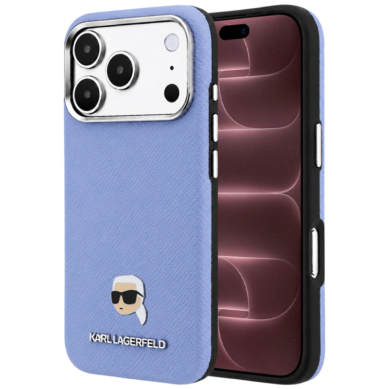 Husa MagSafe pentru Apple iPhone 18 Pro Max / 17 Pro Max, Karl Lagerfeld, Grained Karl Head\'s Metal, Bleu