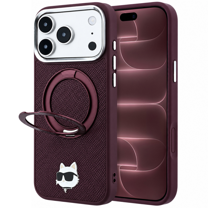 Husa MagSafe pentru Apple iPhone 18 Pro Max / 17 Pro Max, Karl Lagerfeld, Saffiano Ring Stand 360 Choupette Pin, Visinie