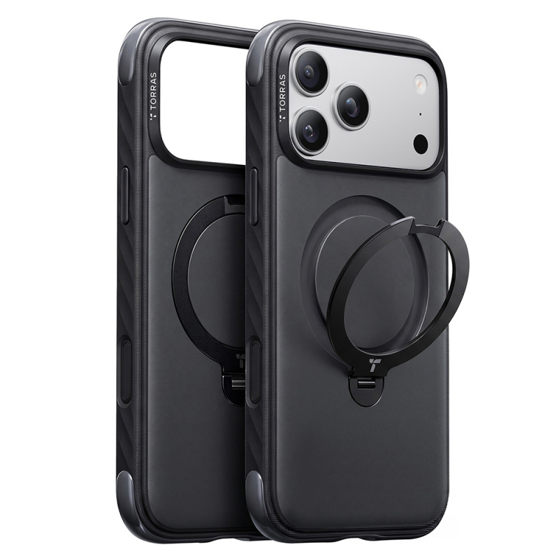 Husa MagSafe pentru Apple iPhone 18 Pro Max / 17 Pro Max, Torras, Ostand Q3 Rugged, Neagra