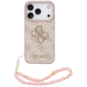 Husa pentru Apple iPhone 18 Pro / 17 Pro, Guess, 4G Classic Logo with Strap, Roz