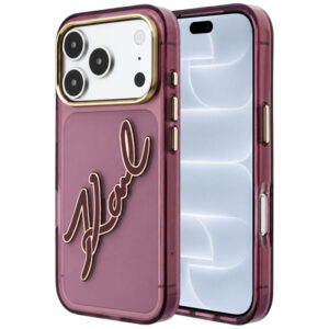 Husa pentru Apple iPhone 18 Pro / 17 Pro, Karl Lagerfeld, IML Big Signature Resin Logo and Metal Frame, Visinie