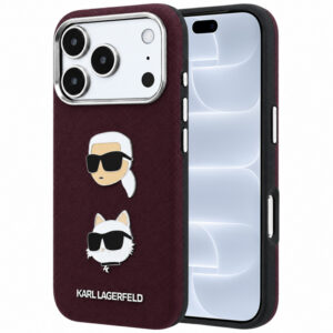 Husa pentru Apple iPhone 18 Pro / 17 Pro, Karl Lagerfeld, Saffiano with Karl & Choupette Head\'s Pin and Logo, Visinie