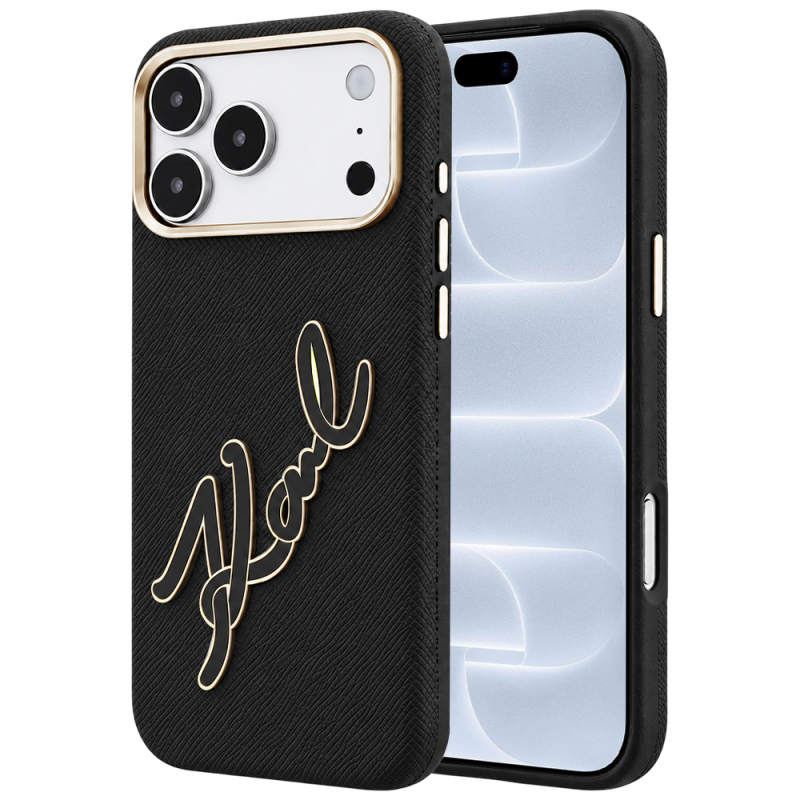 Husa pentru Apple iPhone 18 Pro / 17 Pro, Karl Lagerfeld, Smooth Big Resin Signature Logo, Neagra