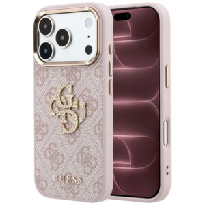 Husa pentru Apple iPhone 18 Pro Max / 17 Pro Max, Guess, 4G Big Strass Logo, Roz