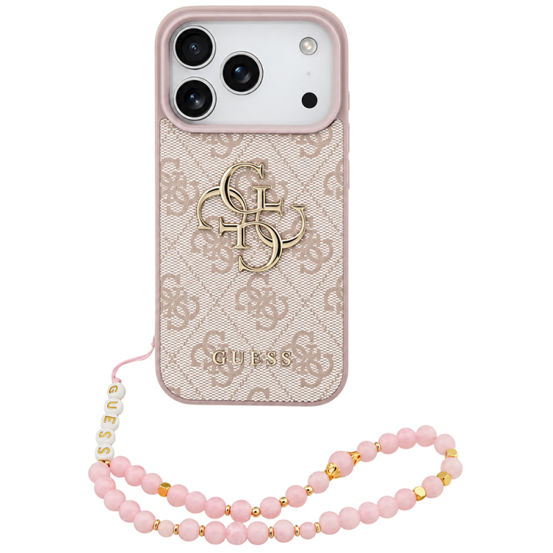 Husa pentru Apple iPhone 18 Pro Max / 17 Pro Max, Guess, 4G Classic Logo with Strap, Roz