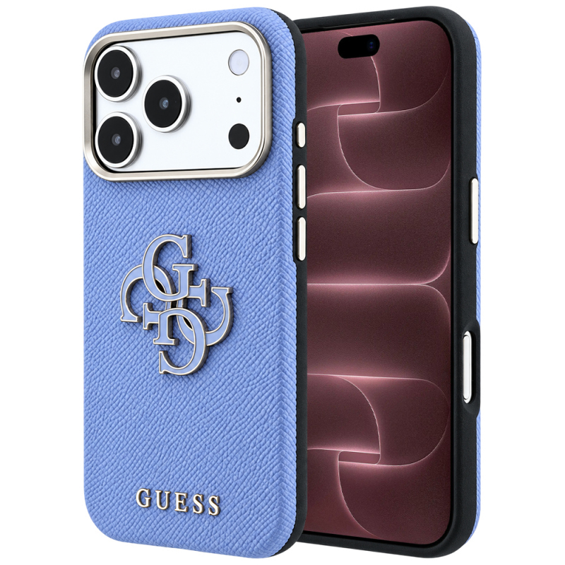 Husa pentru Apple iPhone 18 Pro Max / 17 Pro Max, Guess, Grained Big Resin Logo, Bleu