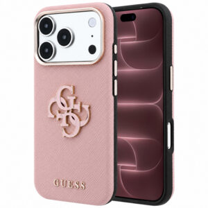 Husa pentru Apple iPhone 18 Pro Max / 17 Pro Max, Guess, Grained Big Resin Logo, Roz