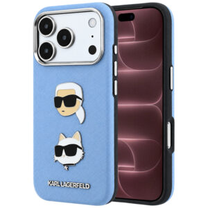 Husa pentru Apple iPhone 18 Pro Max / 17 Pro Max, Karl Lagerfeld, Saffiano with Karl & Choupette Head\'s Pin and Logo, Bleu