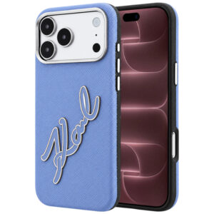 Husa pentru Apple iPhone 18 Pro Max / 17 Pro Max, Karl Lagerfeld, Smooth Big Resin Signature Logo, Bleu