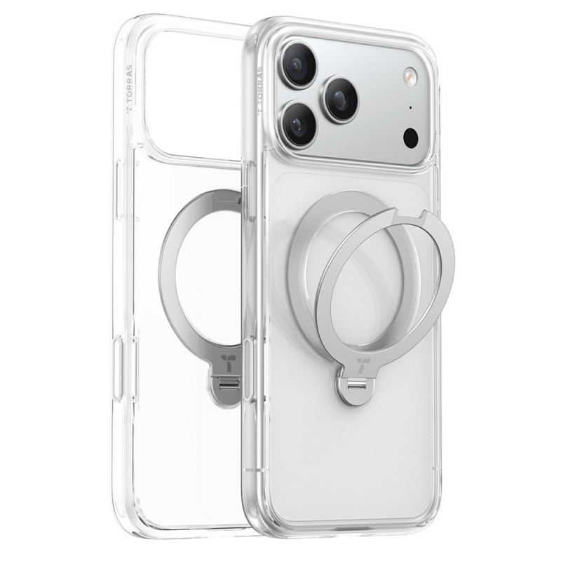 Husa MagSafe pentru Apple iPhone 18 Pro Max / 17 Pro Max, Torras, Ostand Spin, Transparenta