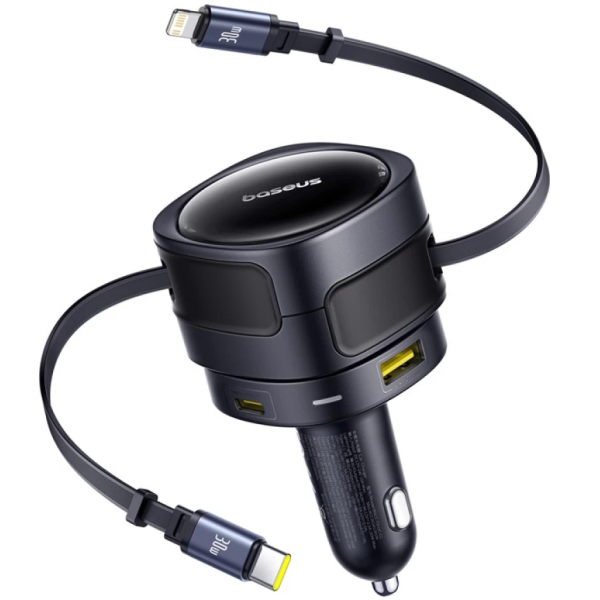 Incarcator Auto Cu Cablu USB-C / Lightning Baseus Enjoyment Max, 90W, 3A, 1 x USB-A - 1 x USB-C, Negru C00035507121-02