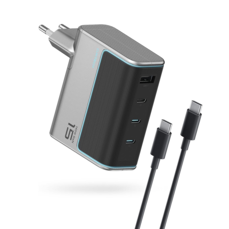 Incarcator Retea cu Cablu USB-C Cuktech, 140W, 5A, 1 x USB-A - 3 x USB-C, Gri CKAD1404UEUG